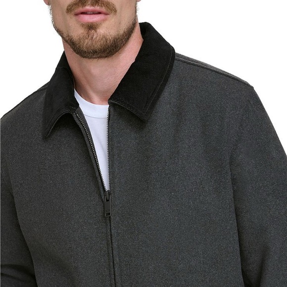 Dockers Jacket Mens Medium Gray Washable Wool Blend Short Cord Collar Peacoat - Picture 2 of 10